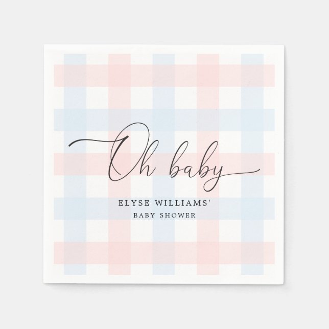 Servilleta De Papel Pink Blue Gingham Oh Baby Paper Napkin (Anverso)