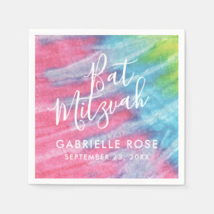 Servilleta De Papel Pink Blue Personalizada Tie Dye Bat Mitzvah