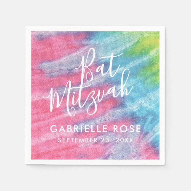 Servilleta De Papel Pink Blue Personalizada Tie Dye Bat Mitzvah (Anverso)