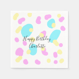 Servilleta De Papel Pink blue yellowhappy birthday kids shapes abstrac