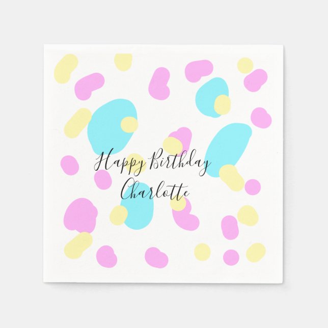 Servilleta De Papel Pink blue yellowhappy birthday kids shapes abstrac (Anverso)