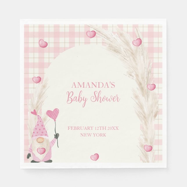 Servilleta De Papel Pink Boho Arch Gingham Baby Shower (Anverso)