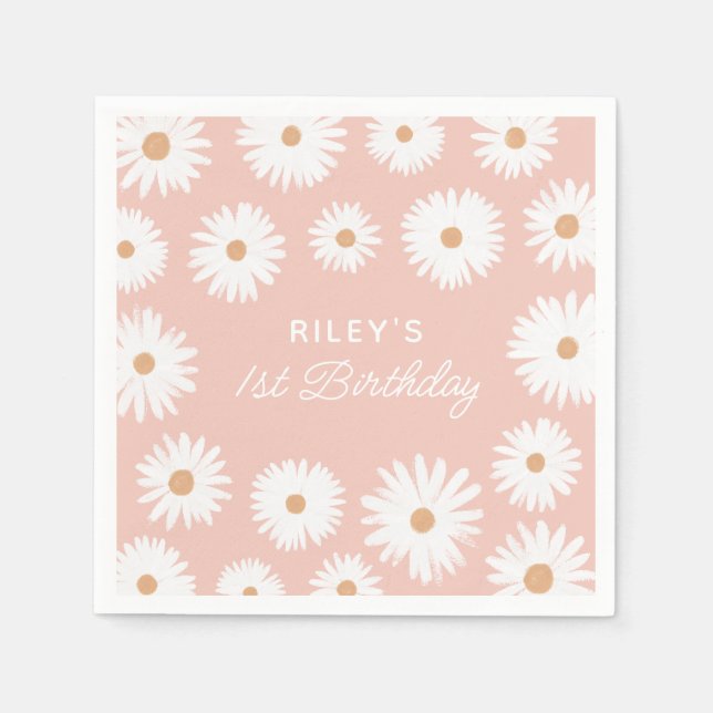 Servilleta De Papel Pink Boho Daisy Birthday Part (Anverso)