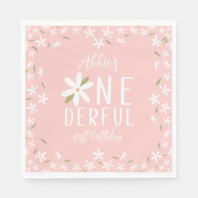 Servilleta De Papel Pink Boho Daisy Unnemaravilloso Napkins (Anverso)
