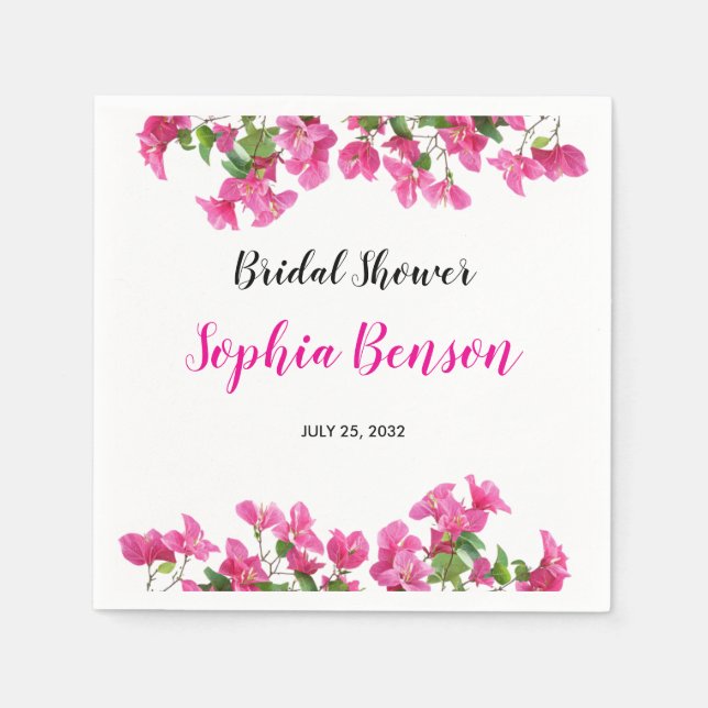 Servilleta De Papel Pink Bougainvillea Floral Bridal Shower (Anverso)