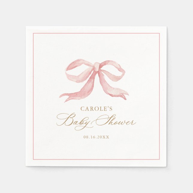 Servilleta De Papel Pink Bow Baby Baby Shower (Anverso)