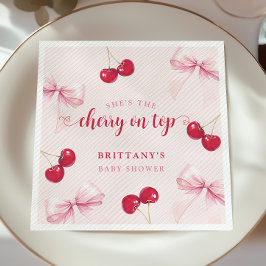 Servilleta De Papel Pink Bow Cherry Baby Shower Napkins