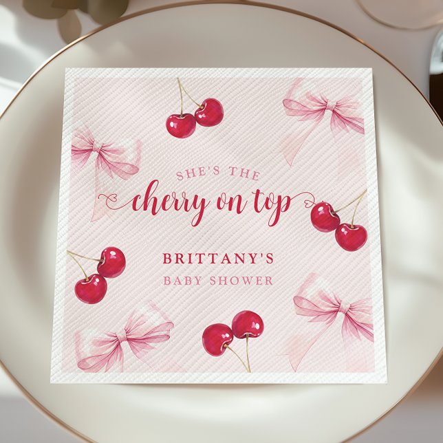 Servilleta De Papel Pink Bow Cherry Baby Shower Napkins (Subido por el creador)