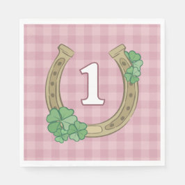 Servilleta De Papel Pink Bow Clover Lucky One Girl 1st Birthday