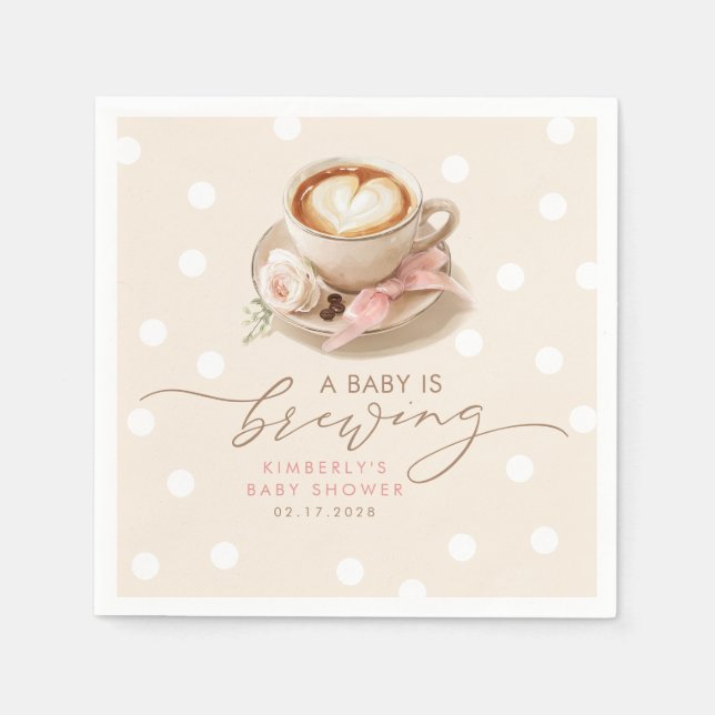 Servilleta De Papel Pink Bow Coffee Baby Is Brewing Girl Baby Shower (Anverso)