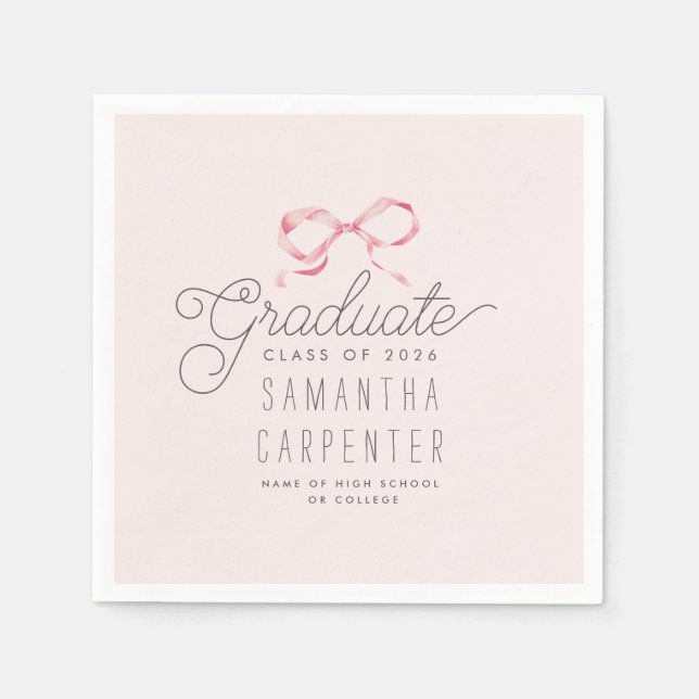 Servilleta De Papel Pink Bow Coquette Photo Graduation Party  (Anverso)