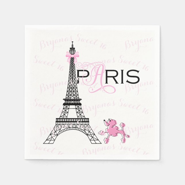 Servilleta De Papel Pink Bow Eiffel Tower Paris Francia Poodle Fiesta (Anverso)