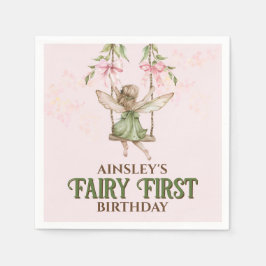 Servilleta De Papel Pink Bow Fairy First First Birthday Personalizado