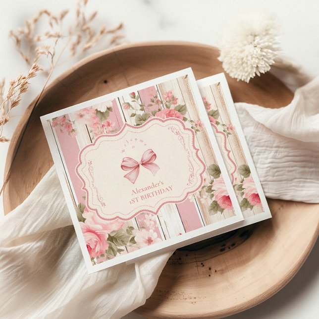 Servilleta De Papel Pink Bow Floral Fancy ONE Chica Primer cumpleaños (Subido por el creador)
