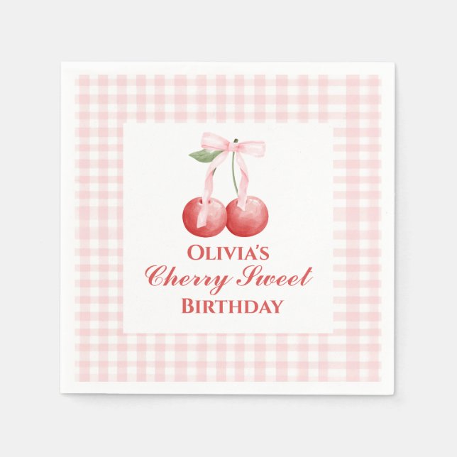 Servilleta De Papel Pink Bow Gingham cumpleaños (Anverso)