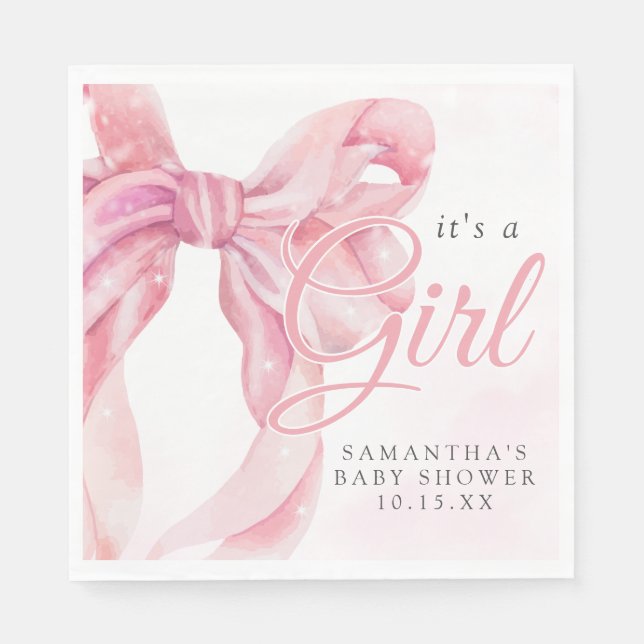 Servilleta De Papel Pink Bow Girl Baby Shower (Anverso)