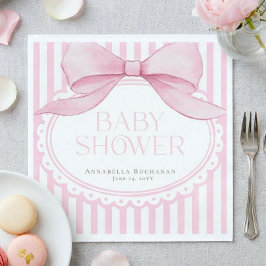 Servilleta De Papel Pink Bow Girl Coquette Striped Baby Shower 