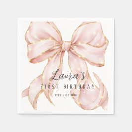 Servilleta De Papel Pink Bow Girl First Birthday Party 