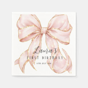 Servilleta De Papel Pink Bow Girl First Birthday Party
