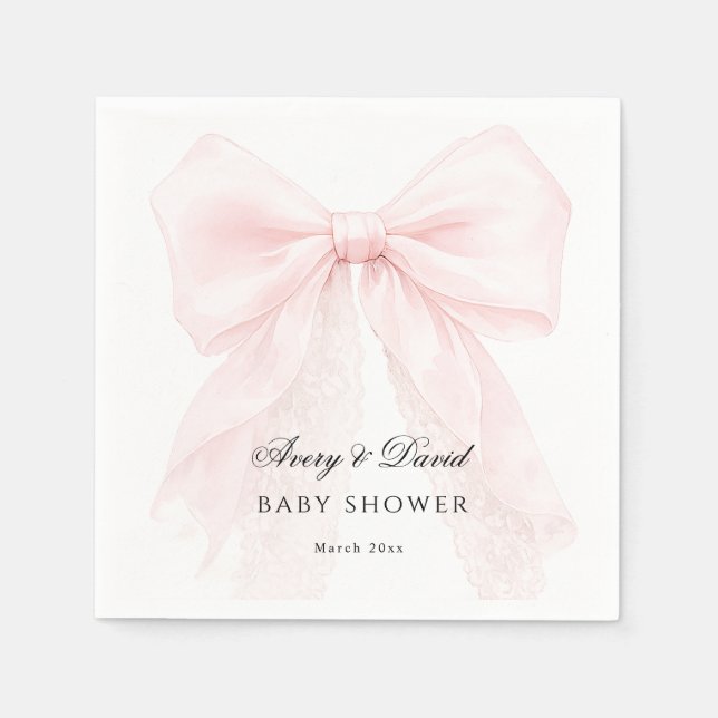 Servilleta De Papel Pink Bow Girl Modern Baby Shower  (Anverso)