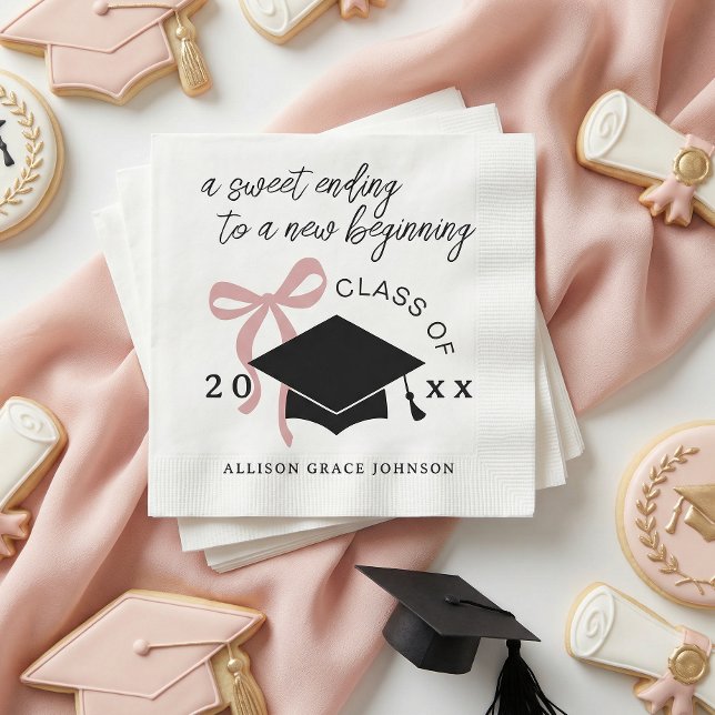 Servilleta De Papel Pink Bow Graduation Party Favor (Subido por el creador)
