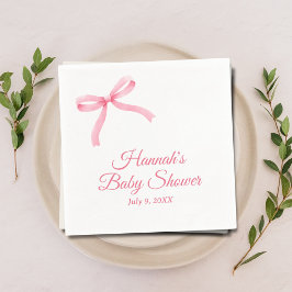 Servilleta De Papel Pink Bow Guión Personalizado Baby Shower Napkins