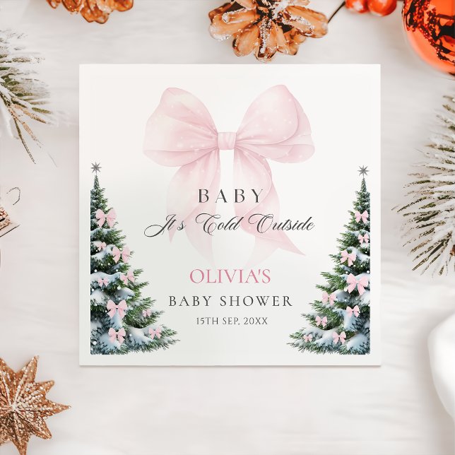 Servilleta De Papel Pink Bow It's Cold Outside Baby Shower Napkins (Subido por el creador)