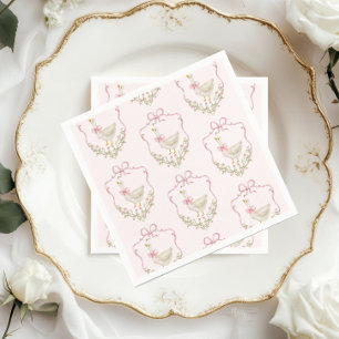 Servilleta De Papel Pink Bow Little Goose Escudo floral de bebé ducha