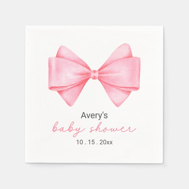 Servilleta De Papel Pink Bow Moderno Chica Baby Shower Napkins (Anverso)