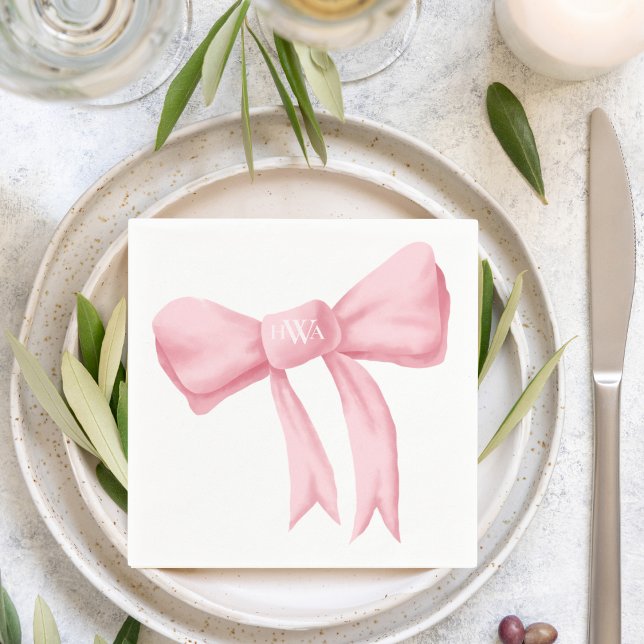 Servilleta De Papel Pink Bow Monogram Preppy Napkin (Subido por el creador)