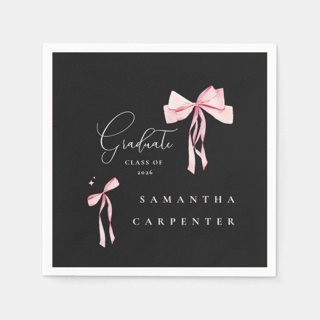 Servilleta De Papel Pink Bow photo black background elegant graduation (Anverso)