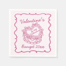 Servilleta De Papel Pink Bow Retro Heart Coquette Cake Valentines