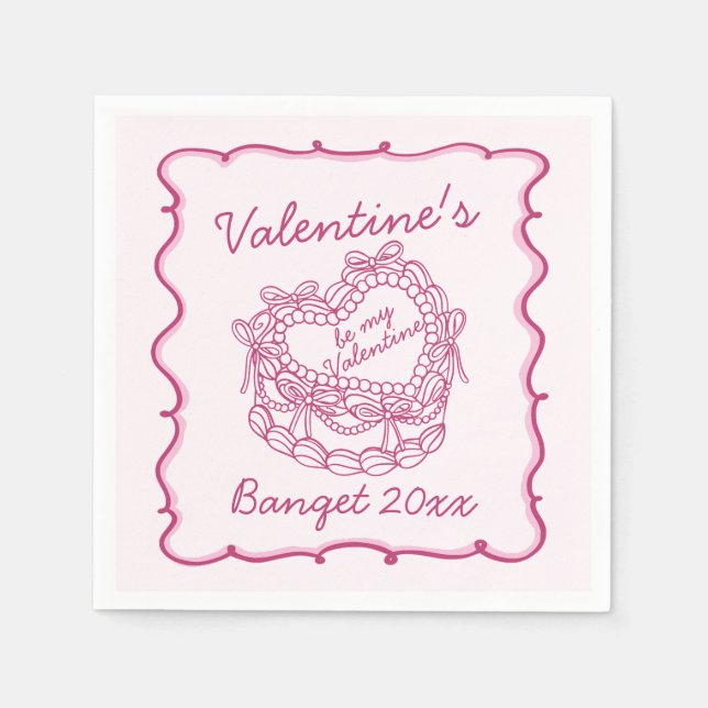 Servilleta De Papel Pink Bow Retro Heart Coquette Cake Valentines (Anverso)
