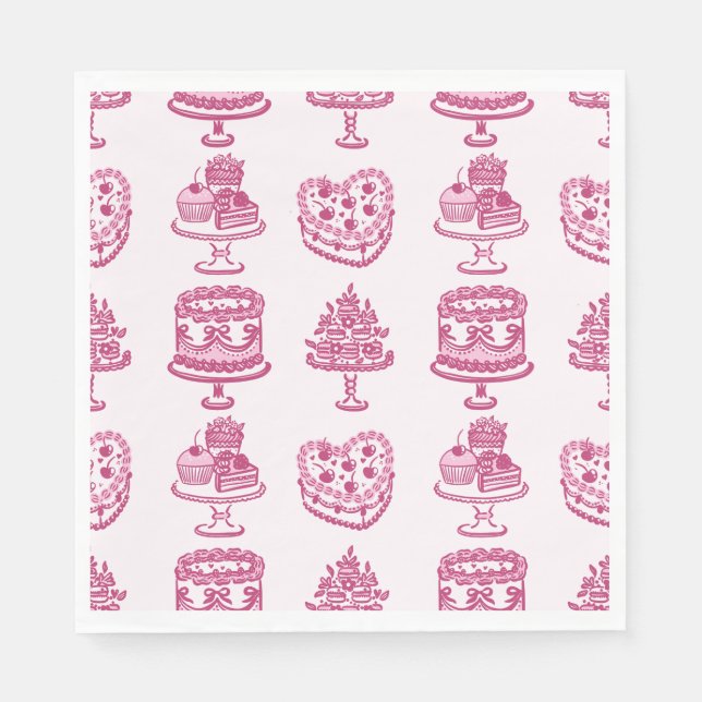Servilleta De Papel Pink Bow Retro Heart Coquette Cake Valentines (Anverso)