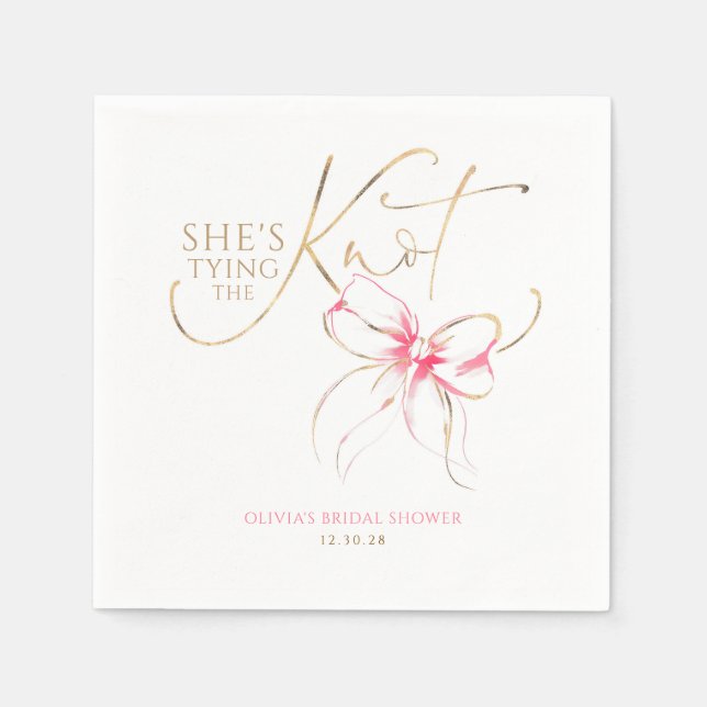 Servilleta De Papel Pink Bow She's Tying the Knot Bridal Shower (Anverso)