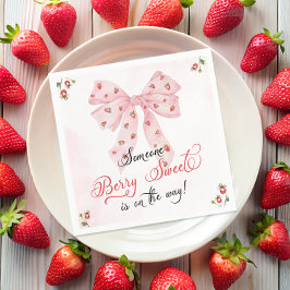 Servilleta De Papel Pink Bow Strawberry Berry Sweet Baby Shower