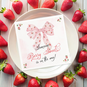 Servilleta De Papel Pink Bow Strawberry Berry Sweet Baby Shower