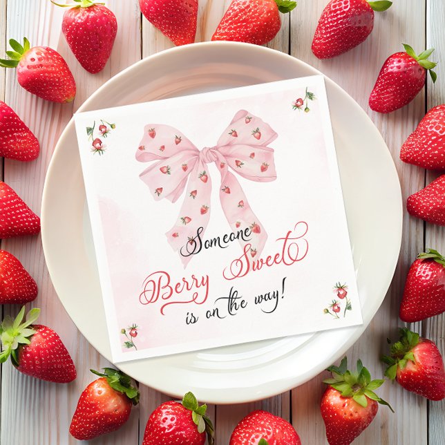Servilleta De Papel Pink Bow Strawberry Berry Sweet Baby Shower (Subido por el creador)