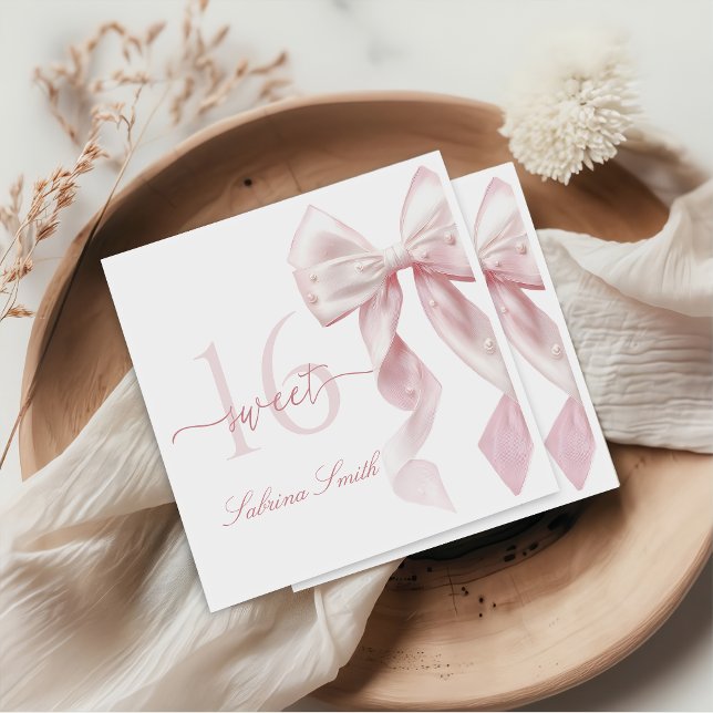 Servilleta De Papel Pink Bow Sweet 16 Birthday Napkins (Subido por el creador)