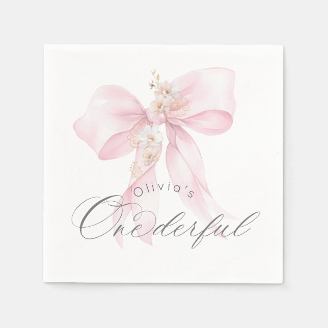 Servilleta De Papel Pink Bow Un Maravilloso chica Primer Cumpleaños (Anverso)