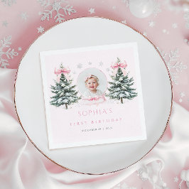 Servilleta De Papel Pink Bow Winter Onederland First Birthday Napkins