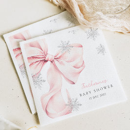 Servilleta De Papel Pink Bow Winter Theme Snowflake Baby Shower