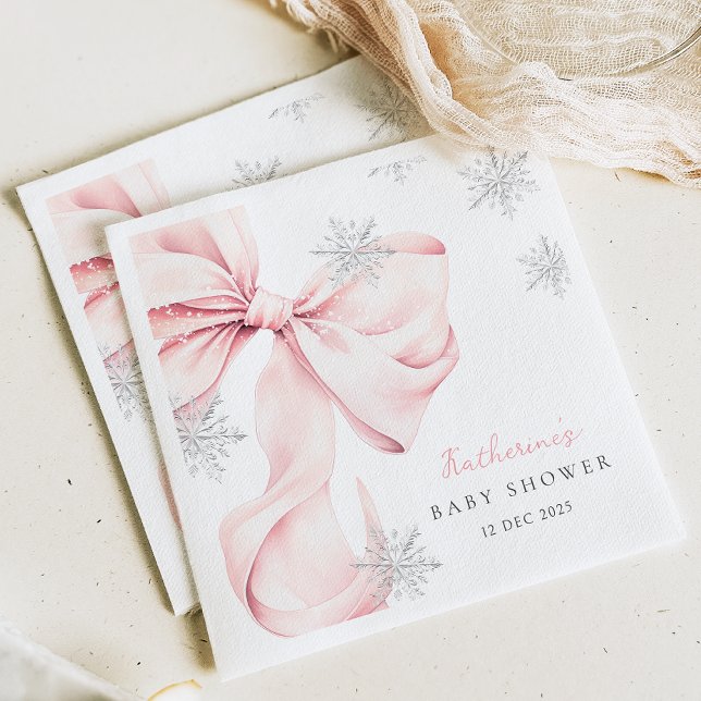 Servilleta De Papel Pink Bow Winter Theme Snowflake Baby Shower (Subido por el creador)