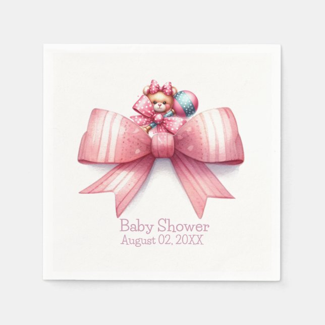 Servilleta De Papel Pink Bows Baby Shower Paper Napkins (Anverso)