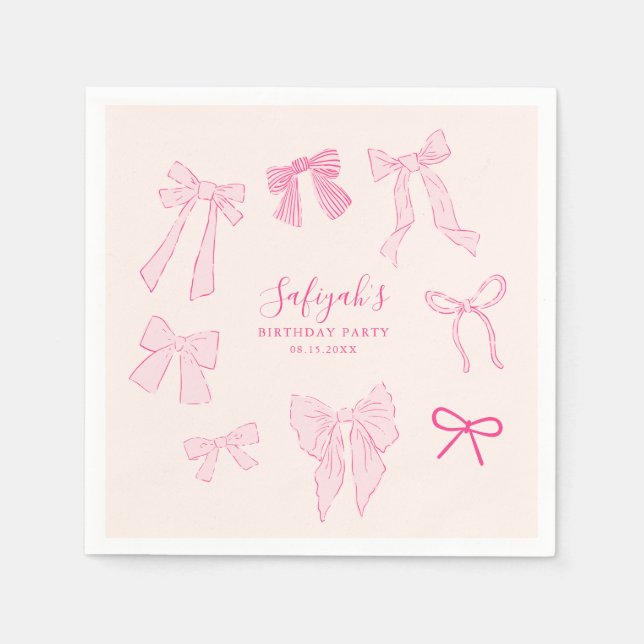 Servilleta De Papel Pink Bows Whimsical Birday Party (Anverso)