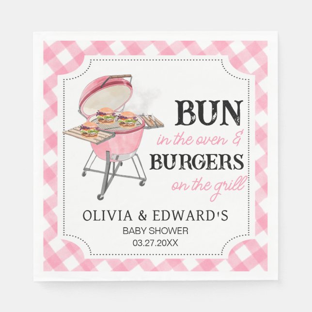 Servilleta De Papel Pink Burger BBQ Baby Shower (Anverso)