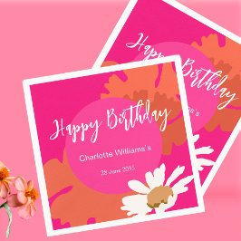 Servilleta De Papel Pink caliente y Naranja Floral Feliz cumpleaños Fi