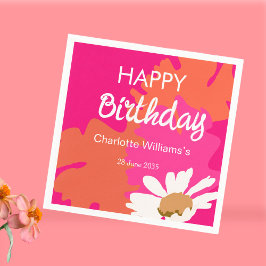 Servilleta De Papel Pink caliente y Naranja Floral Feliz cumpleaños Fi