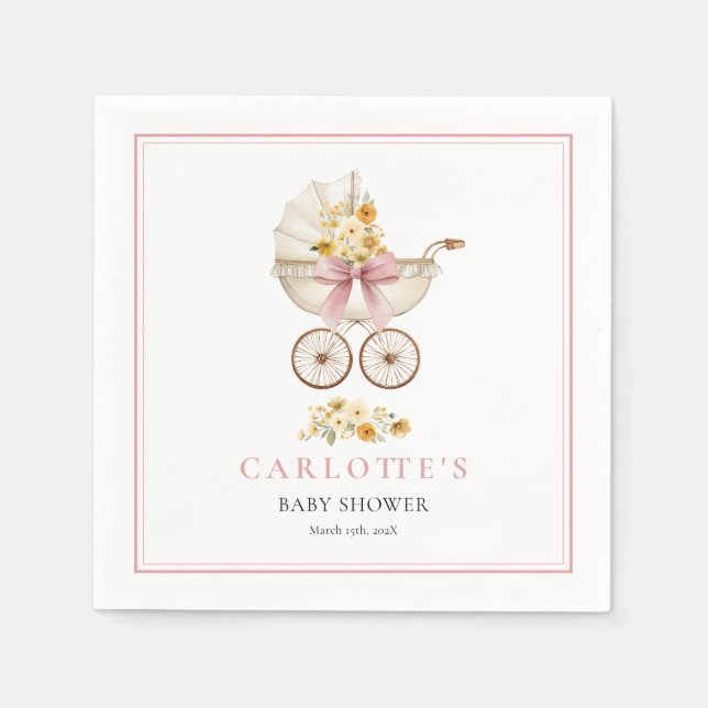 Servilleta De Papel Pink Carriage Welcome Baby Shower Napkin (Anverso)