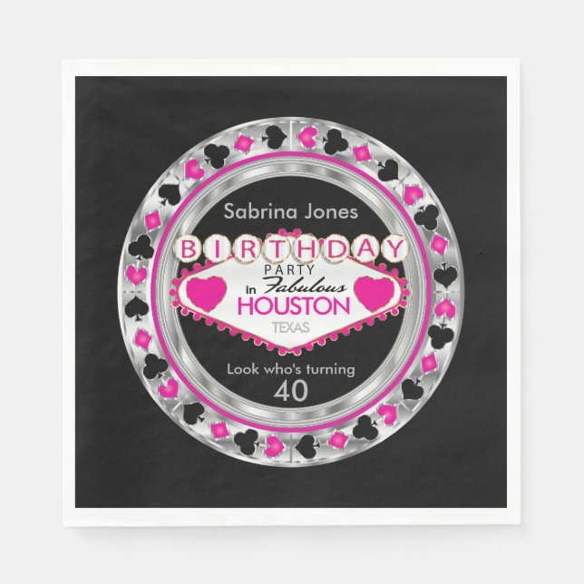 Servilleta De Papel Pink Casino Poker Chip Birday Party (Anverso)